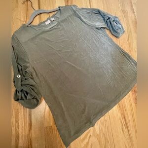 Chico’s Travlers Rolled Tab 3/4 Sleeve Olive Green Size 3 - US Size 16/18